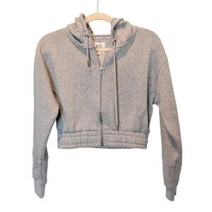Lounge Apparel Women's Sz M Grey Cropped Hoodie Full Zip Sweatshirt Spellout